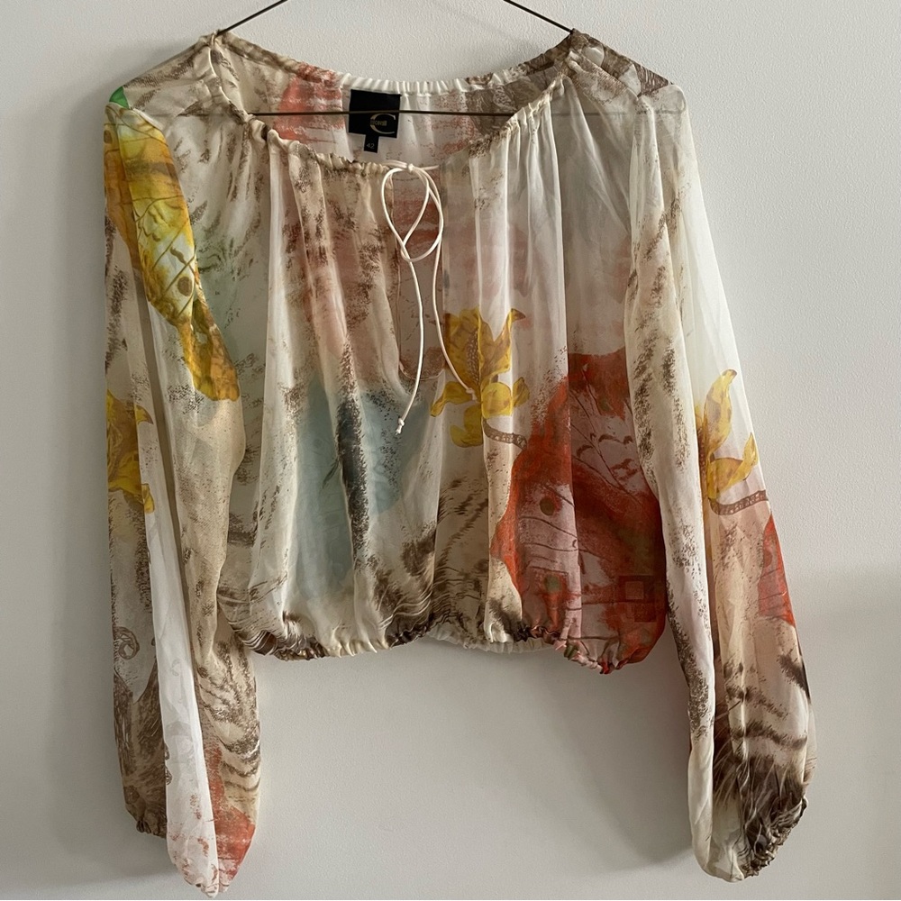 Rare just Cavalli sheer balloon long sleeved cropped top.